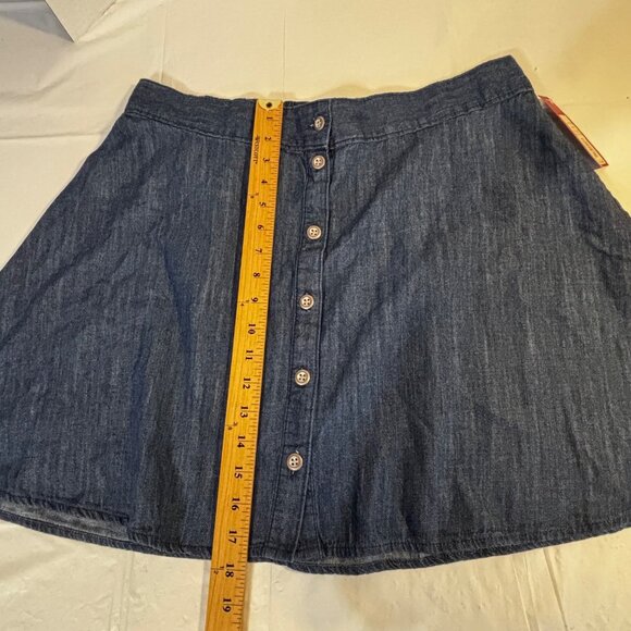 Merona Button Front Denim Flare Skirt Large 100% Cotton Elastic Back Waistband - Picture 8 of 8